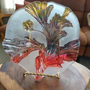 Walther Glas serving dish,  texturized acanthus leaf, Glass, Germany, 1970s